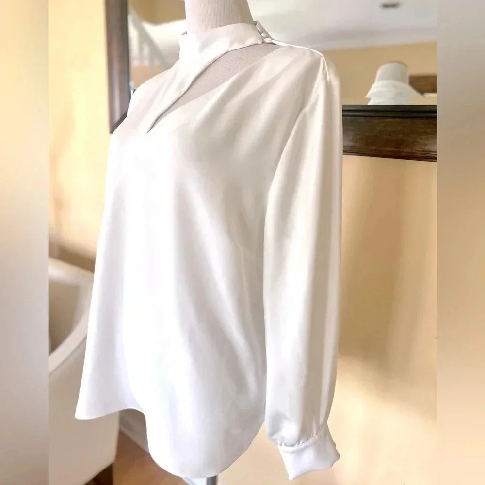 River Island White Long Sleeve Cutout Top Mock Neck Size 14 - Picture 5 of 13
